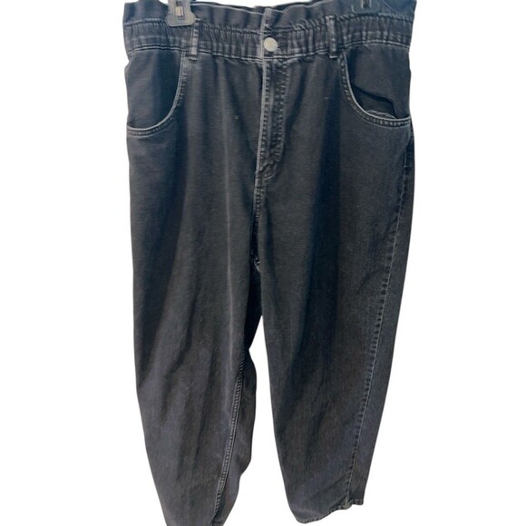 ZARA Jeans Womens XL Black Washed Paper Bag High-Waisted Mom Tapered Leg Retro - Picture 1 of 9
